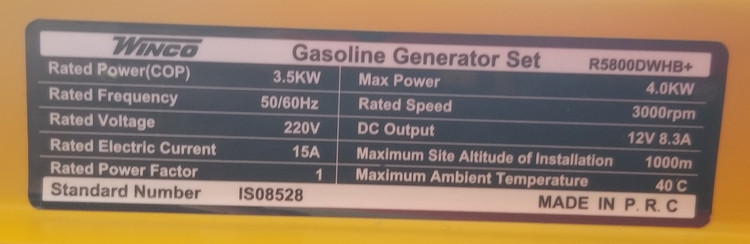 موتوربرق3/5 کیلووات بنزینی استارتی وینکو مدل R5800 DWHB